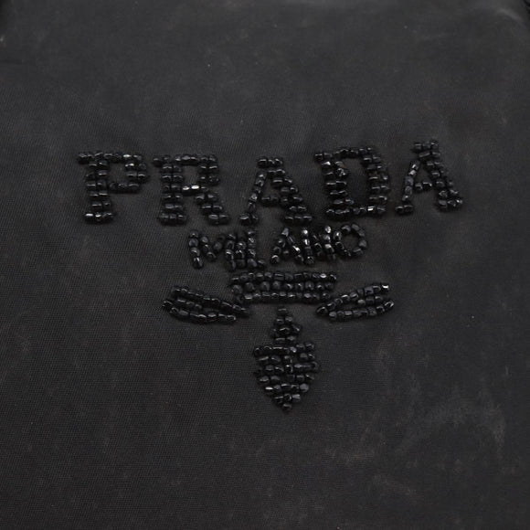 PRADA Beads Fringe Tote Bag Nylon Black Silver Auth bs30470