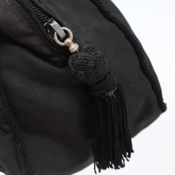 PRADA Beads Fringe Tote Bag Nylon Black Silver Auth bs30470