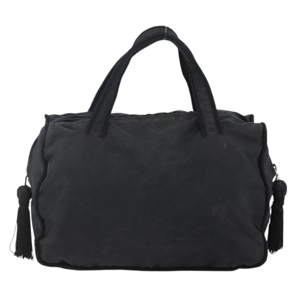 PRADA Beads Fringe Tote Bag Nylon Black Silver Auth bs30470