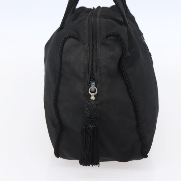 PRADA Beads Fringe Tote Bag Nylon Black Silver Auth bs30470