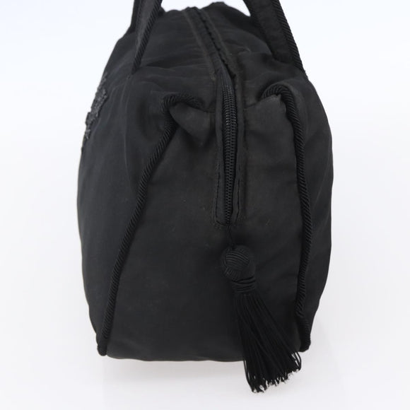 PRADA Beads Fringe Tote Bag Nylon Black Silver Auth bs30470