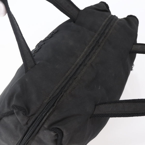 PRADA Beads Fringe Tote Bag Nylon Black Silver Auth bs30470