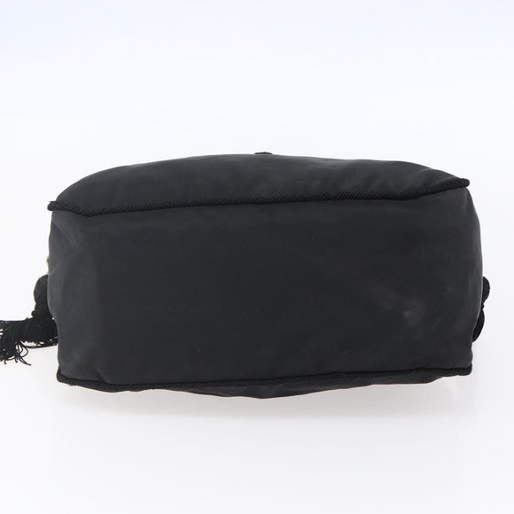 PRADA Beads Fringe Tote Bag Nylon Black Silver Auth bs30470