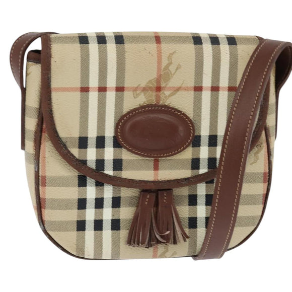 Burberrys Nova Check Shoulder Bag PVC Beige Gold Auth bs30473