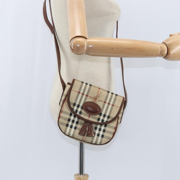 Burberrys Nova Check Shoulder Bag PVC Beige Gold Auth bs30473