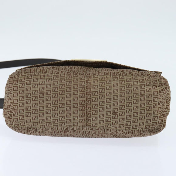 FENDI Zucchino Canvas Shoulder Bag Nylon Beige Gold Auth bs30474