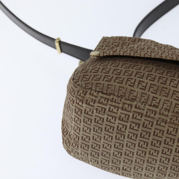 FENDI Zucchino Canvas Shoulder Bag Nylon Beige Gold Auth bs30474