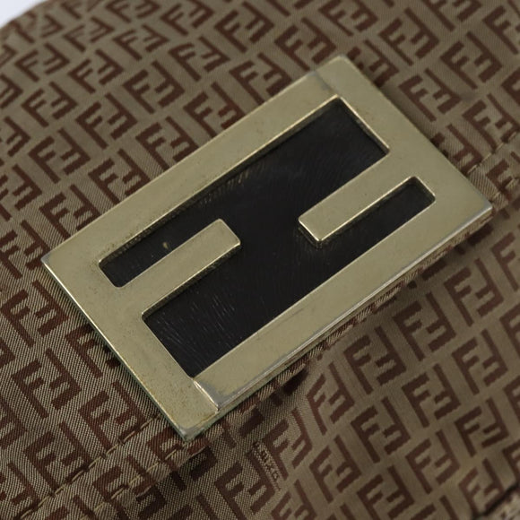 FENDI Zucchino Canvas Shoulder Bag Nylon Beige Gold Auth bs30474