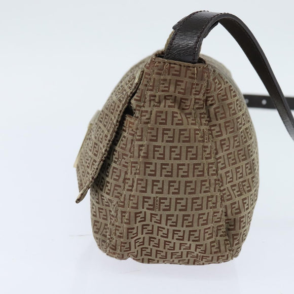 FENDI Zucchino Canvas Shoulder Bag Nylon Beige Gold Auth bs30474