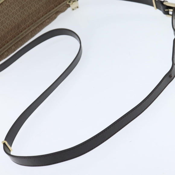 FENDI Zucchino Canvas Shoulder Bag Nylon Beige Gold Auth bs30474