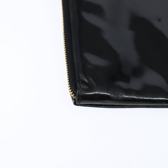 CHANEL Briefcase Patent leather Black Gold CC Auth bs30475
