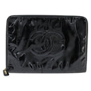 CHANEL Briefcase Patent leather Black Gold CC Auth bs30475-13