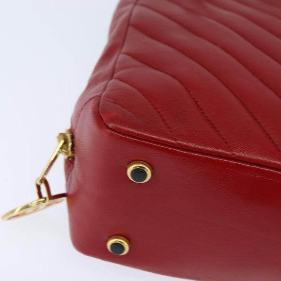 CHANEL V Stitch Shoulder Bag Lamb Skin Red Gold CC Auth bs30476