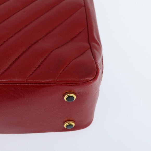CHANEL V Stitch Shoulder Bag Lamb Skin Red Gold CC Auth bs30476