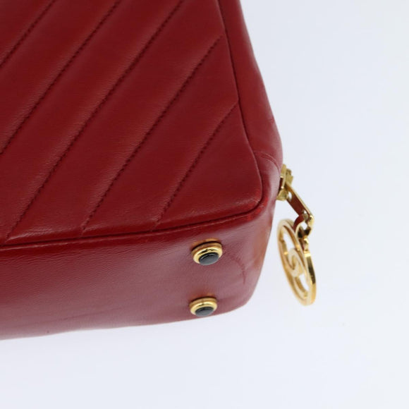 CHANEL V Stitch Shoulder Bag Lamb Skin Red Gold CC Auth bs30476