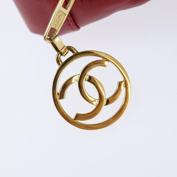 CHANEL V Stitch Shoulder Bag Lamb Skin Red Gold CC Auth bs30476