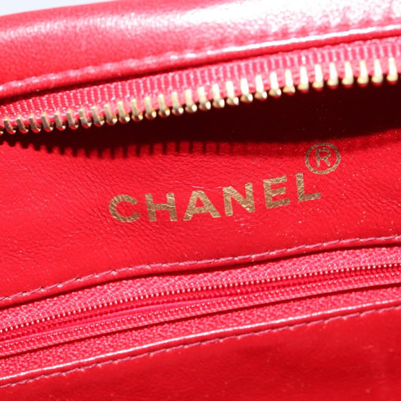 CHANEL V Stitch Shoulder Bag Lamb Skin Red Gold CC Auth bs30476