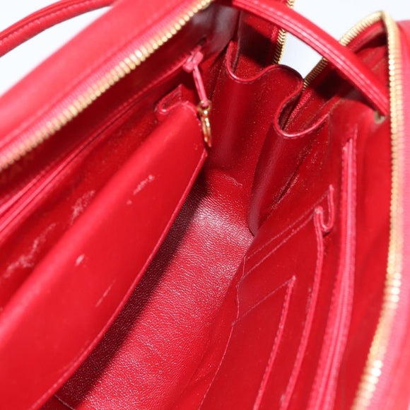 CHANEL V Stitch Shoulder Bag Lamb Skin Red Gold CC Auth bs30476