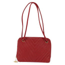 CHANEL V Stitch Shoulder Bag Lamb Skin Red Gold CC Auth bs30476-13