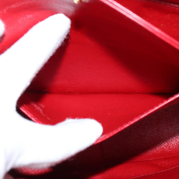 CHANEL V Stitch Shoulder Bag Lamb Skin Red Gold CC Auth bs30476