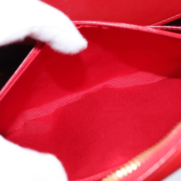 CHANEL V Stitch Shoulder Bag Lamb Skin Red Gold CC Auth bs30476