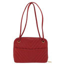 CHANEL V Stitch Shoulder Bag Lamb Skin Red Gold CC Auth bs30476-2