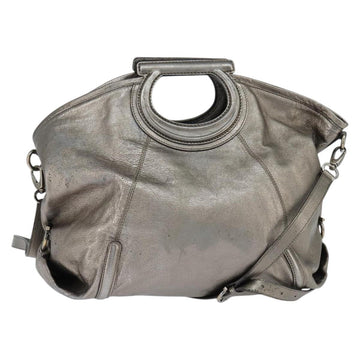 Salvatore Ferragamo Gancini Hand Bag Leather 2way Silver Auth bs30477