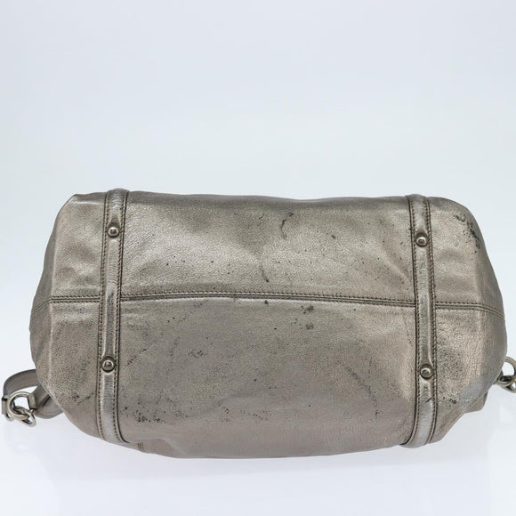 Salvatore Ferragamo Gancini Hand Bag Leather 2way Silver Auth bs30477