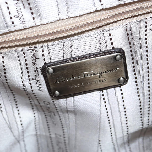 Salvatore Ferragamo Gancini Hand Bag Leather 2way Silver Auth bs30477