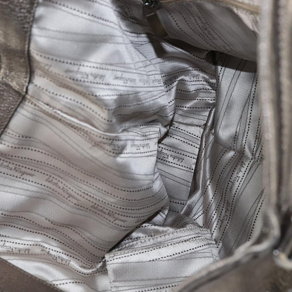 Salvatore Ferragamo Gancini Hand Bag Leather 2way Silver Auth bs30477