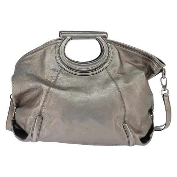 Salvatore Ferragamo Gancini Hand Bag Leather 2way Silver Auth bs30477