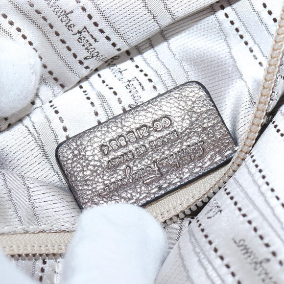 Salvatore Ferragamo Gancini Hand Bag Leather 2way Silver Auth bs30477