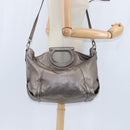 Salvatore Ferragamo Gancini Hand Bag Leather 2way Silver Auth bs30477-22