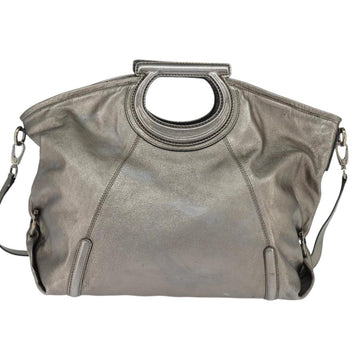Salvatore Ferragamo Gancini Hand Bag Leather 2way Silver Auth bs30477 - 0