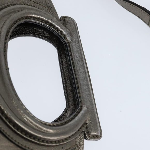 Salvatore Ferragamo Gancini Hand Bag Leather 2way Silver Auth bs30477