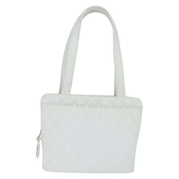 CHANEL Matelasse Tote Bag Caviar Skin White CC Auth bs30478
