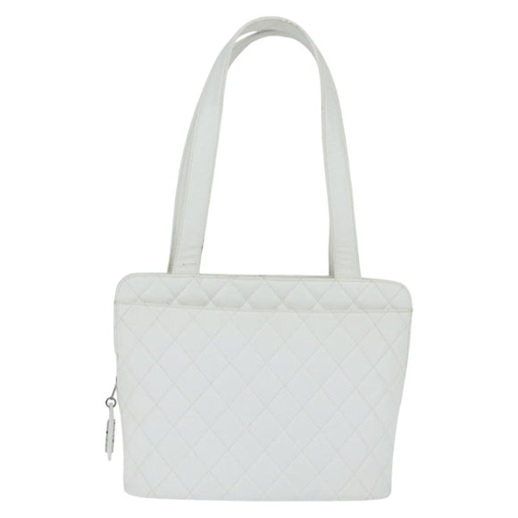 CHANEL Matelasse Tote Bag Caviar Skin White CC Auth bs30478
