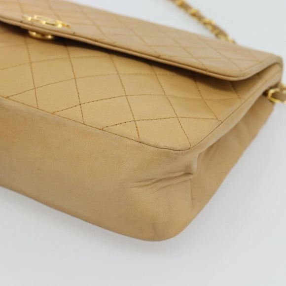 CHANEL Matelasse Chain Shoulder Bag Lamb Skin Beige Gold CC Auth bs30479