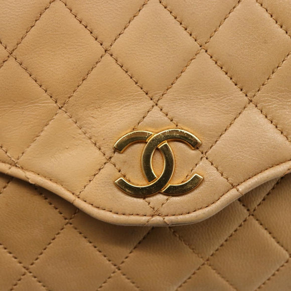 CHANEL Matelasse Chain Shoulder Bag Lamb Skin Beige Gold CC Auth bs30479
