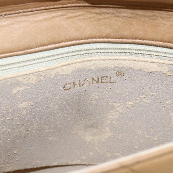 CHANEL Matelasse Chain Shoulder Bag Lamb Skin Beige Gold CC Auth bs30479