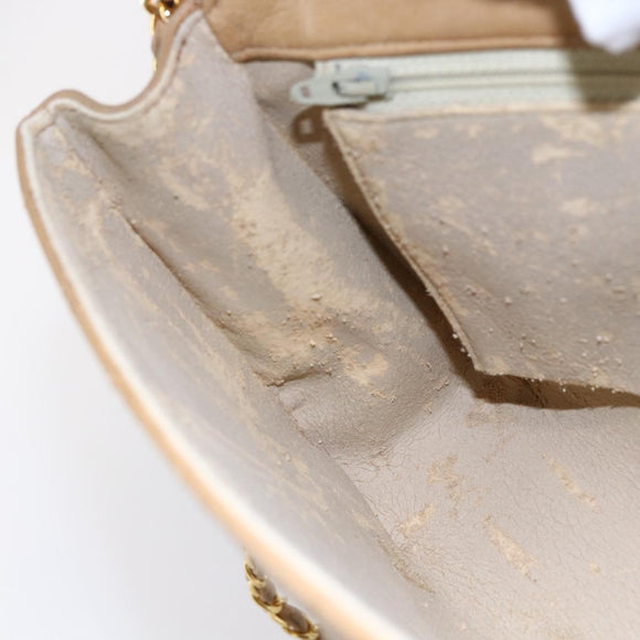 CHANEL Matelasse Chain Shoulder Bag Lamb Skin Beige Gold CC Auth bs30479