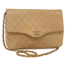 CHANEL Matelasse Chain Shoulder Bag Lamb Skin Beige Gold CC Auth bs30479-1