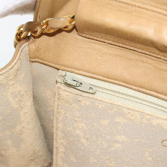 CHANEL Matelasse Chain Shoulder Bag Lamb Skin Beige Gold CC Auth bs30479