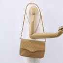 CHANEL Matelasse Chain Shoulder Bag Lamb Skin Beige Gold CC Auth bs30479-21