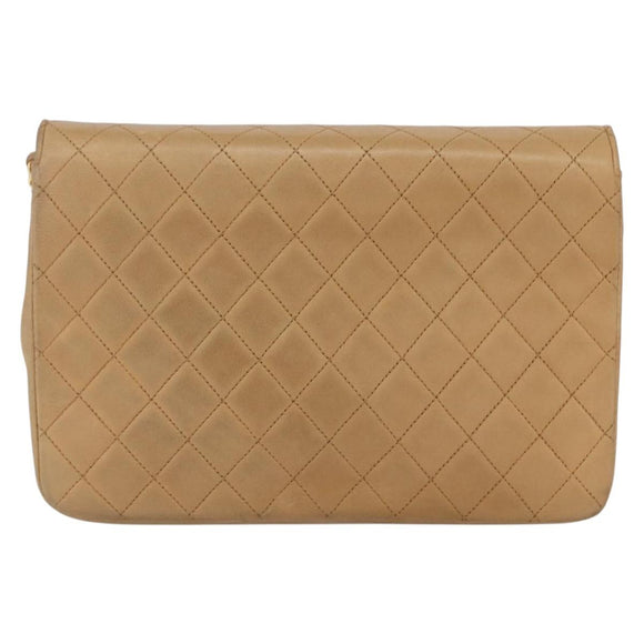 CHANEL Matelasse Chain Shoulder Bag Lamb Skin Beige Gold CC Auth bs30479