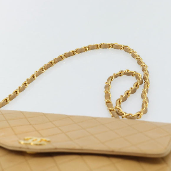 CHANEL Matelasse Chain Shoulder Bag Lamb Skin Beige Gold CC Auth bs30479