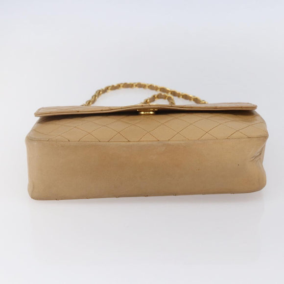 CHANEL Matelasse Chain Shoulder Bag Lamb Skin Beige Gold CC Auth bs30479