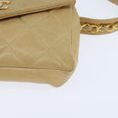 CHANEL Matelasse Waist Pouch Lamb Skin Beige Gold CC Auth bs30480-14
