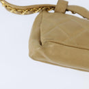 CHANEL Matelasse Waist Pouch Lamb Skin Beige Gold CC Auth bs30480-15