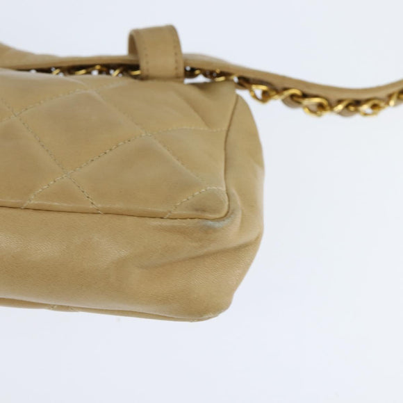 CHANEL Matelasse Waist Pouch Lamb Skin Beige Gold CC Auth bs30480